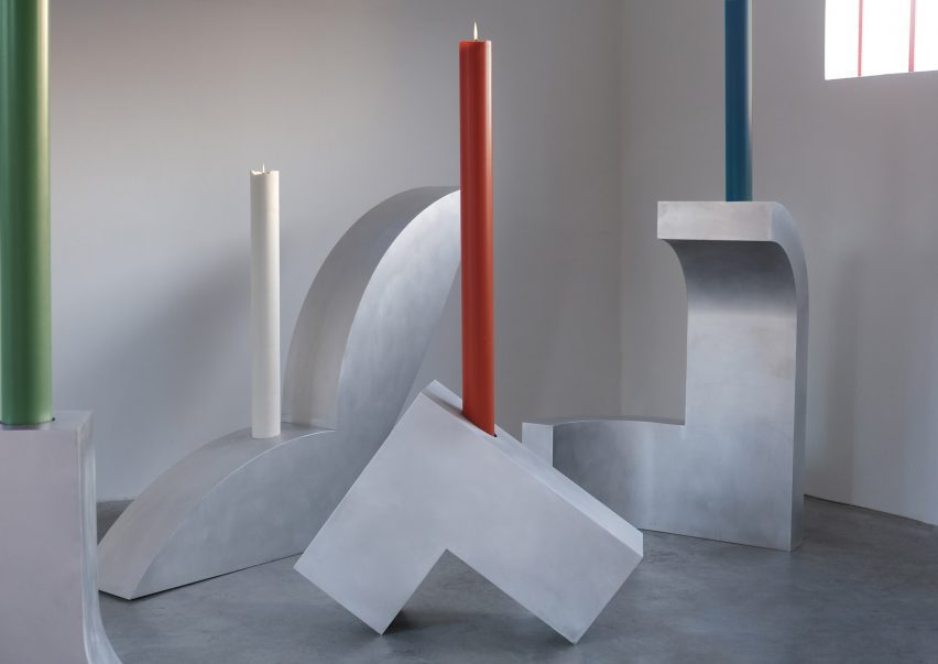 Human-sized aluminium candelabras