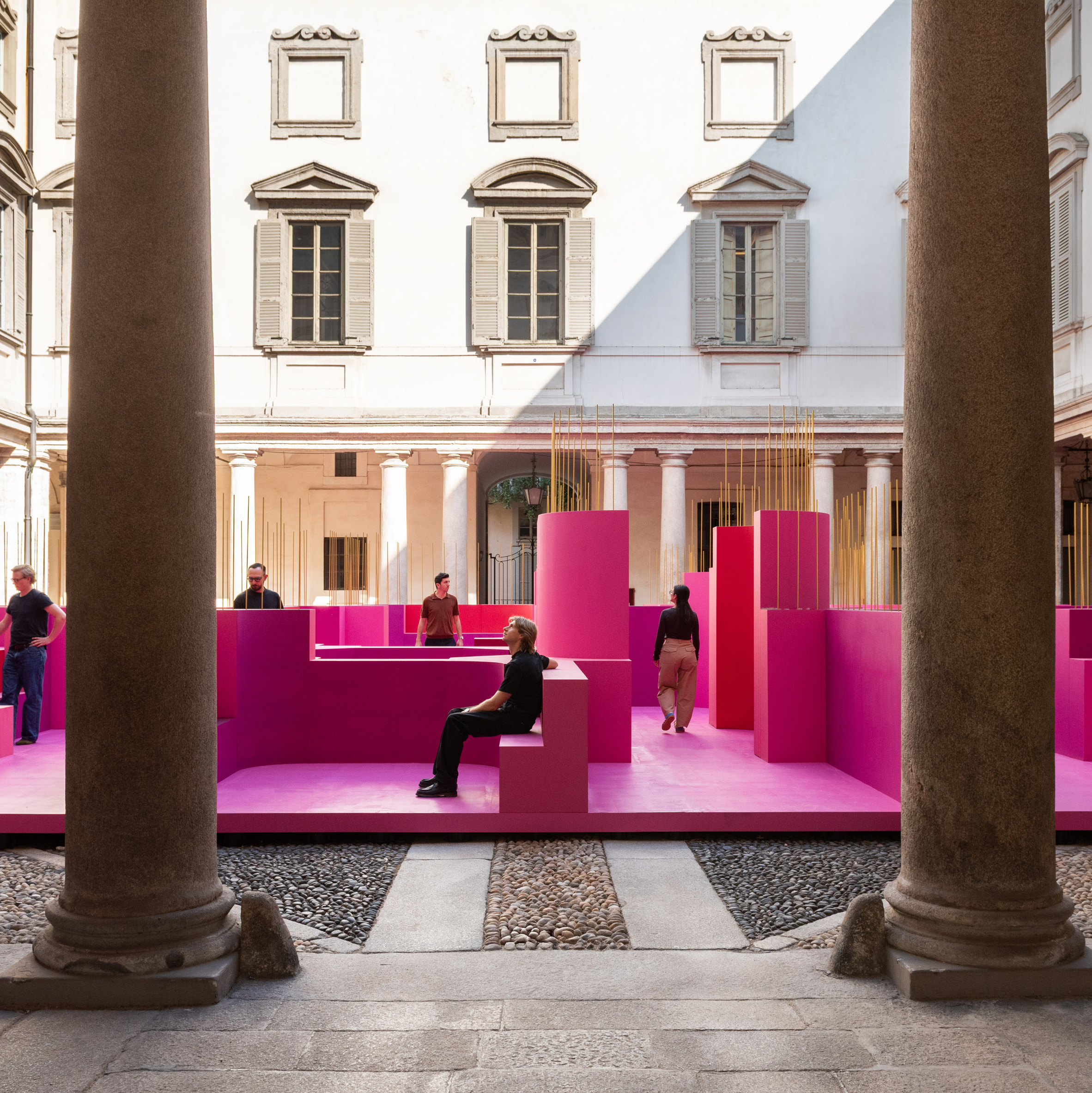 Pink labyrinth by Lina Ghotmeh at Milan design week
