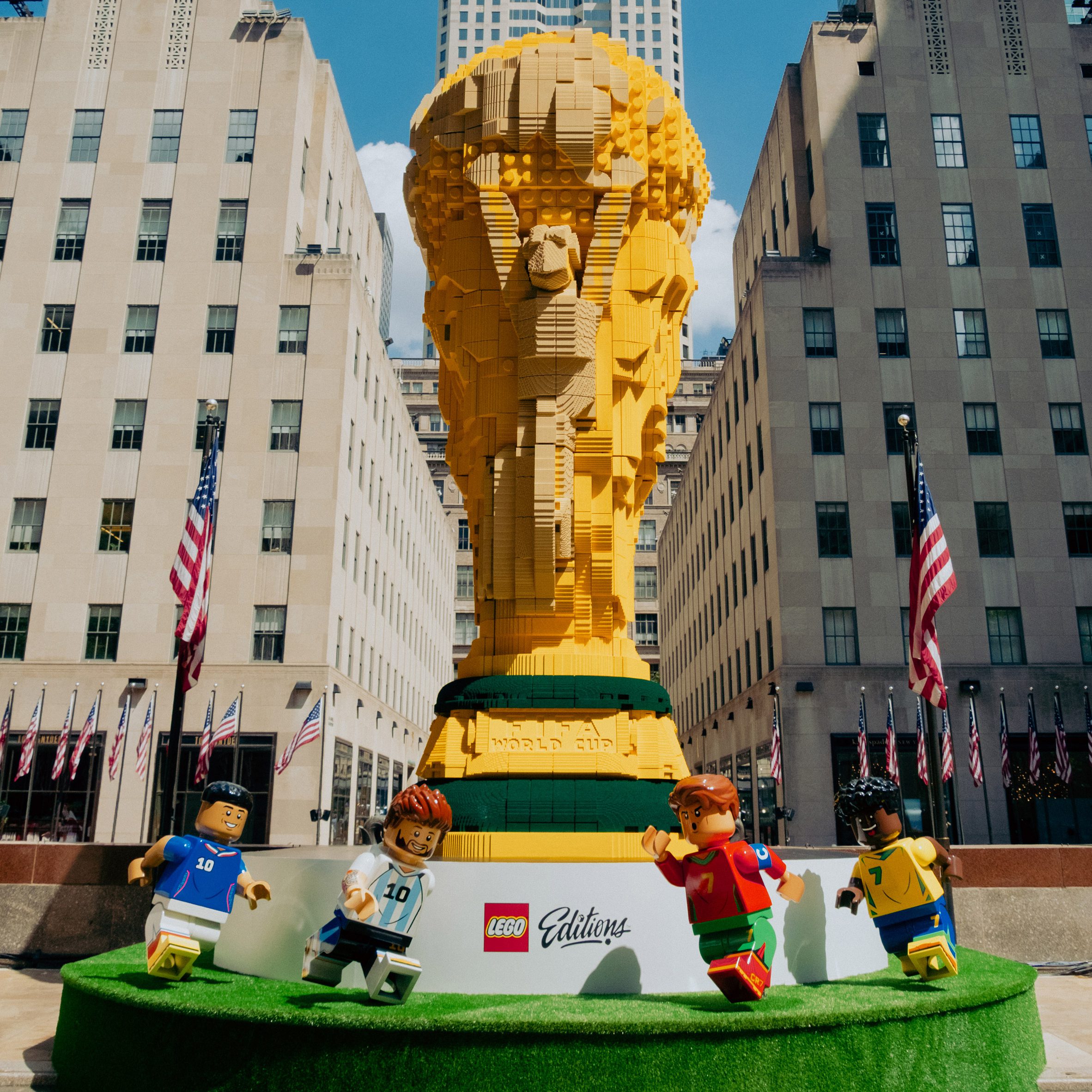 Oversized Lego World Cup at the Rockefeller Center in New York