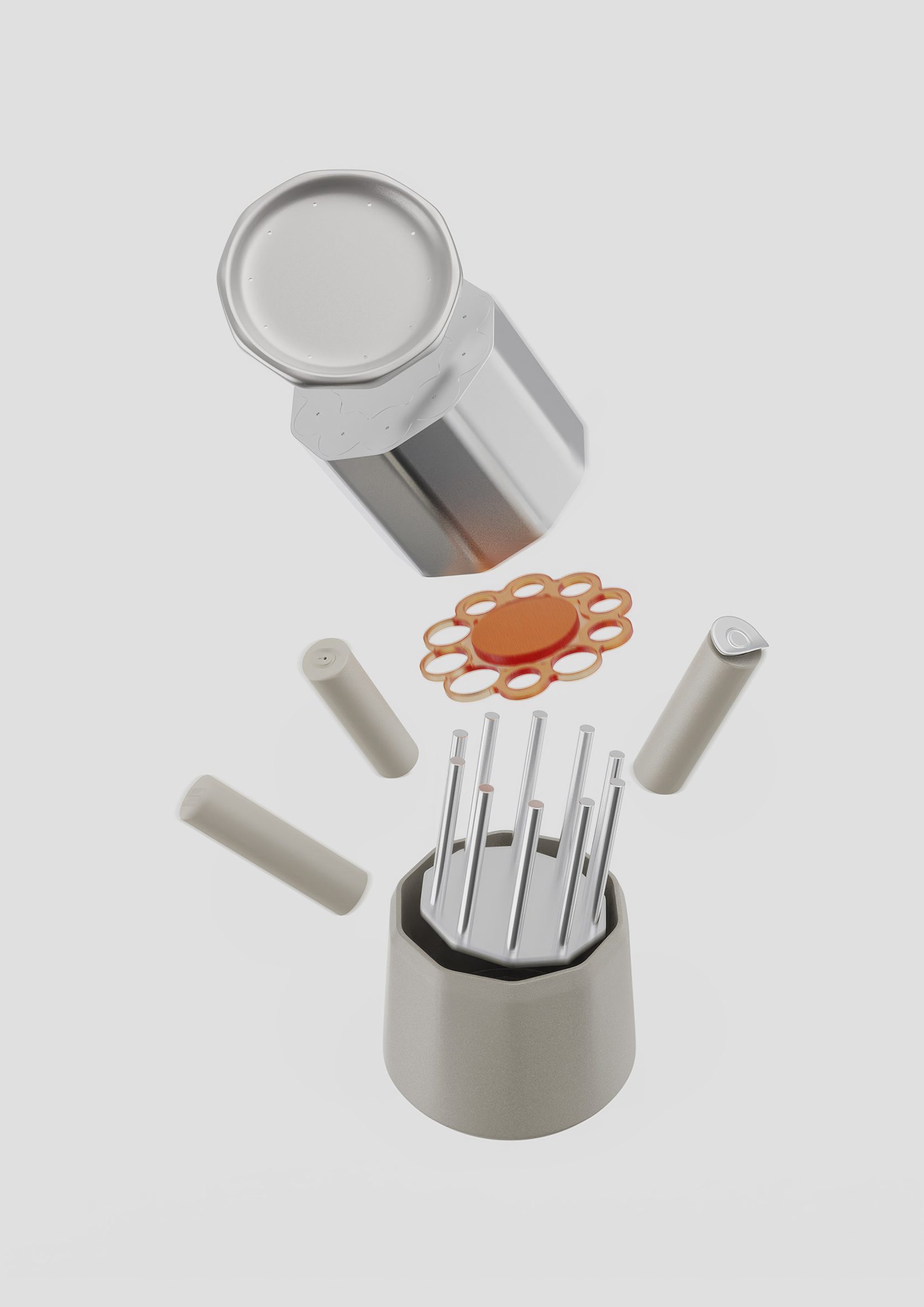 Refillable skincare dispenser exploded view