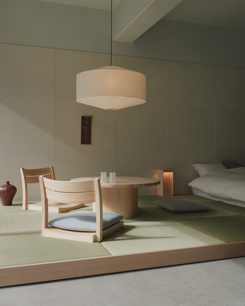 Chair and table with paper lamp